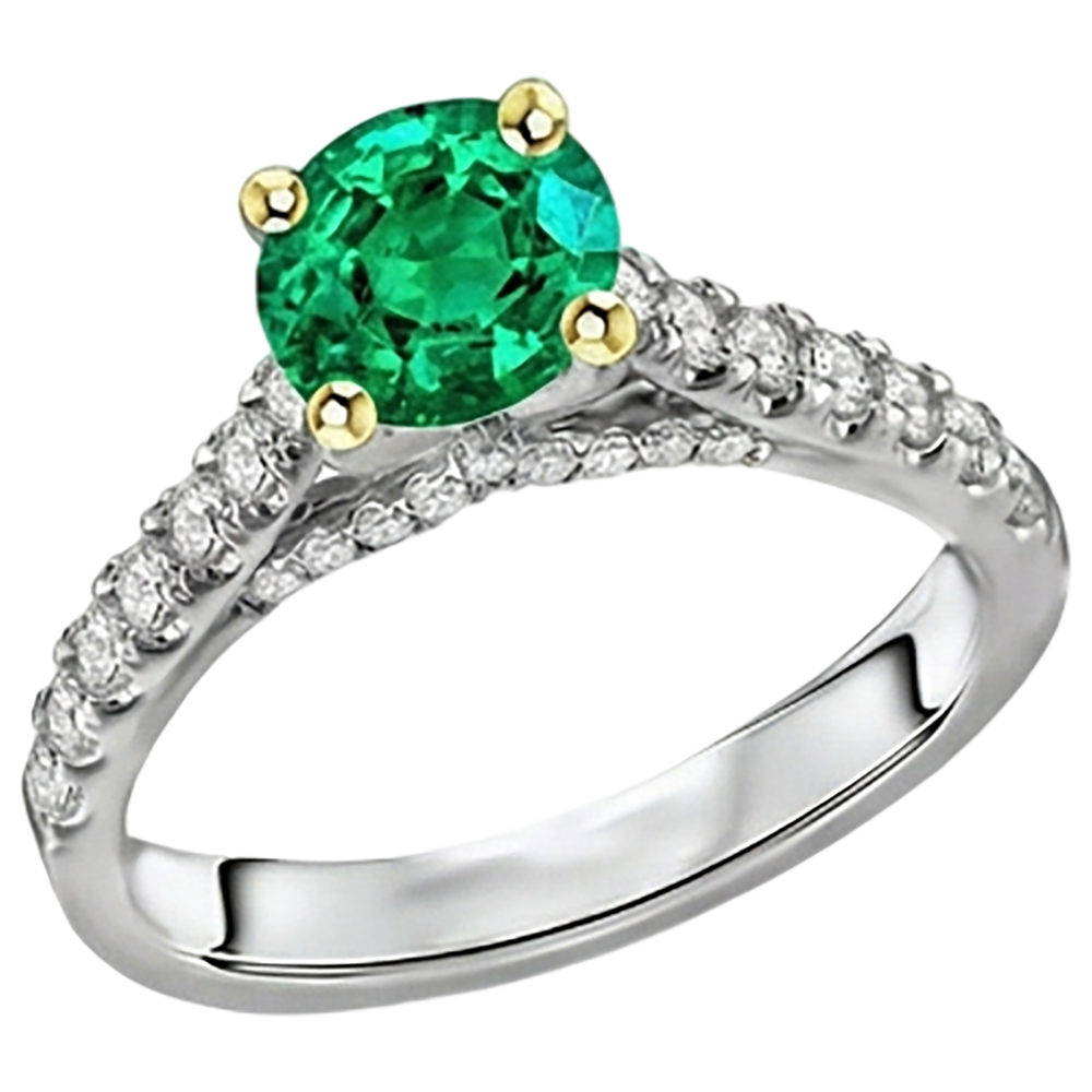 Kolumbianischer Smaragd Edelstein-Ring 2-Karat Bicolor 14K Gold – Seitenansicht