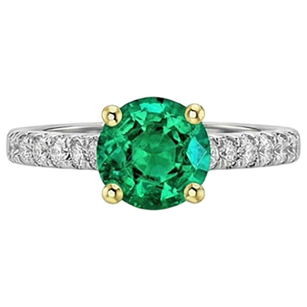 Kolumbianischer Smaragd Edelstein-Ring 2-Karat Bicolor 14K Gold – Frontansicht