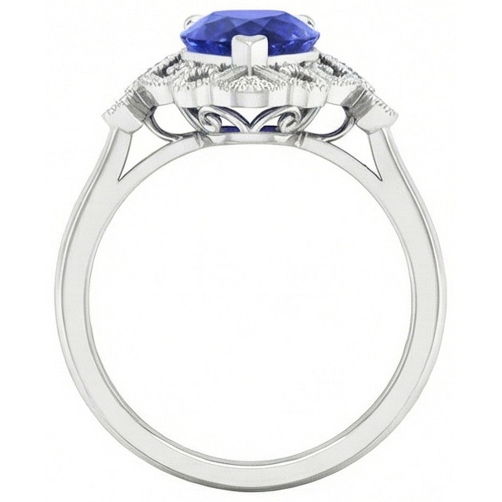 Royalblauer Saphir Schmuckstein-Ring 2-Karat 14K Weißgold – Draufsicht
