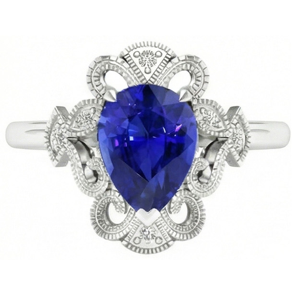 Erdgewonnener Royalblauer Saphir Schmuckstein-Ring 2 Karat 14K Weißgold – Hauptansicht
