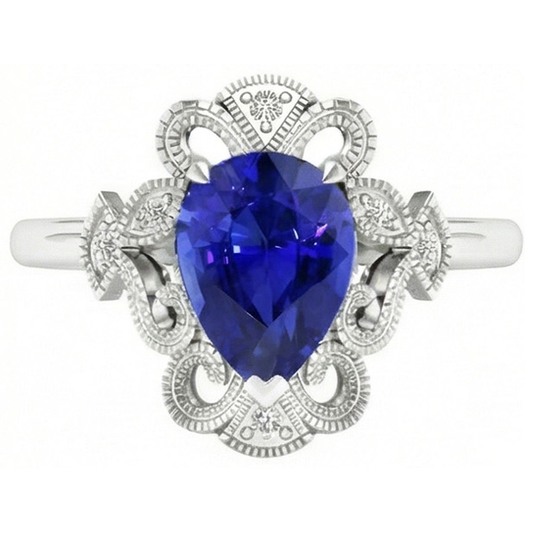 Erdgewonnener Royalblauer Saphir Schmuckstein-Ring 2 Karat 14K Weißgold – Hauptansicht