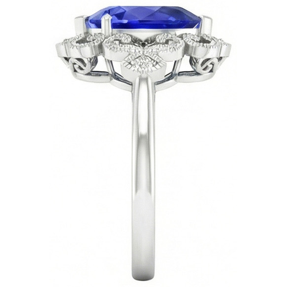 Erdgewonnener Royalblauer Saphir Schmuckstein-Ring 2 Karat 14K Weißgold – Profilansicht