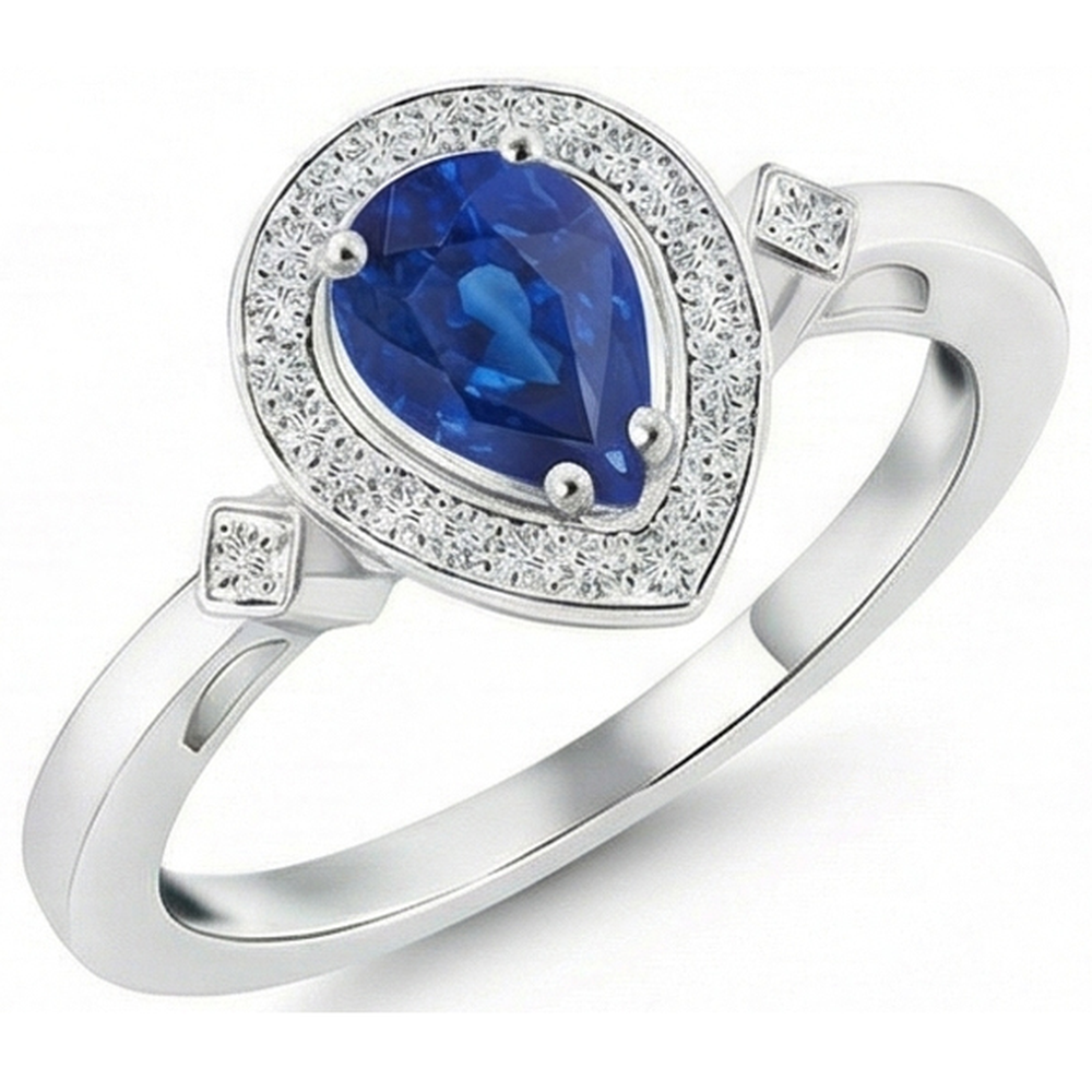 Ceylon Saphir Diamanten 3,20 Karat Ring Weißgold 14K