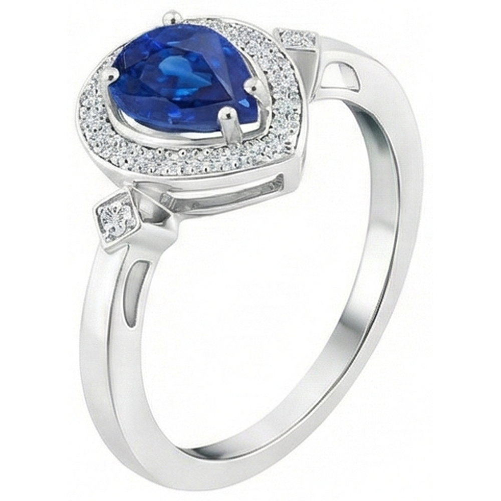 Ceylon Saphir Diamanten 3,20 Karat Ring Weißgold 14K