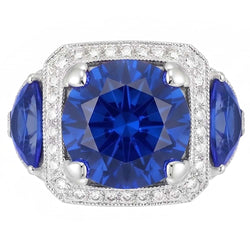 Ceylon Saphir Gold Verlobungsring Runde Diamanten 6 ct.