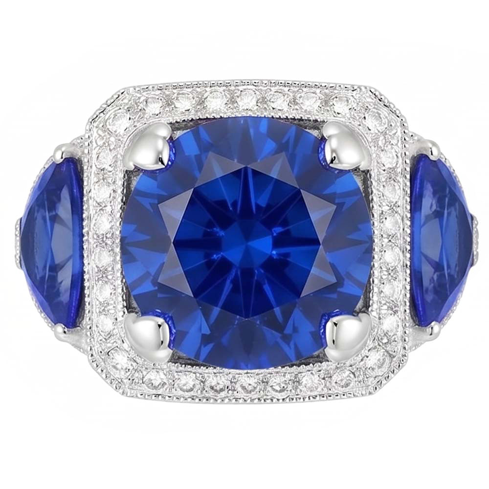 Ceylon Saphir Gold Verlobungsring Runde Diamanten 6 ct.