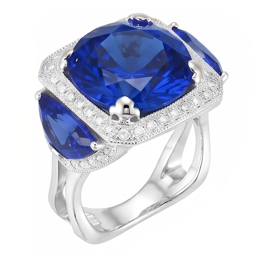 Ceylon Saphir Gold Verlobungsring Runde Diamanten 6 ct.