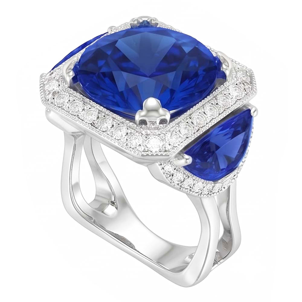 Ceylon Saphir Gold Verlobungsring Runde Diamanten 6 ct.