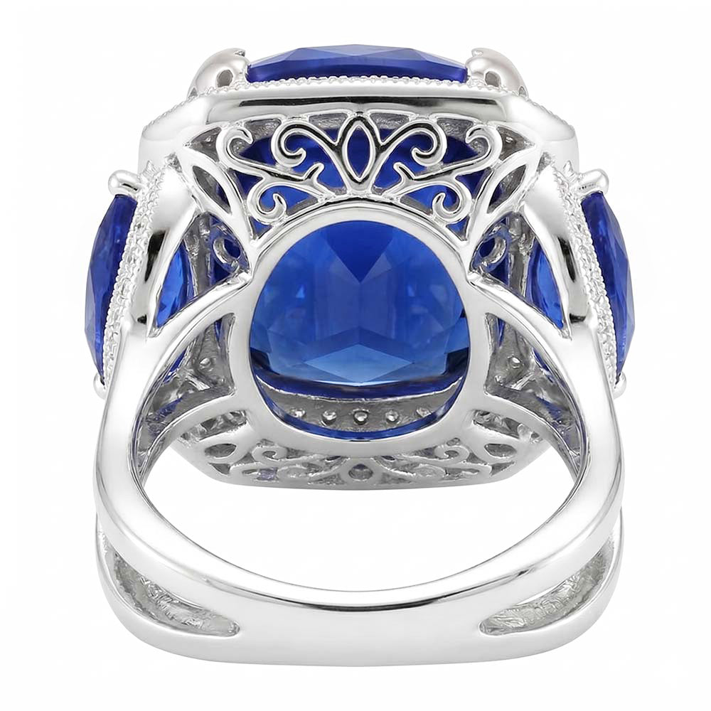 Ceylon Saphir Gold Verlobungsring Runde Diamanten 6 ct.