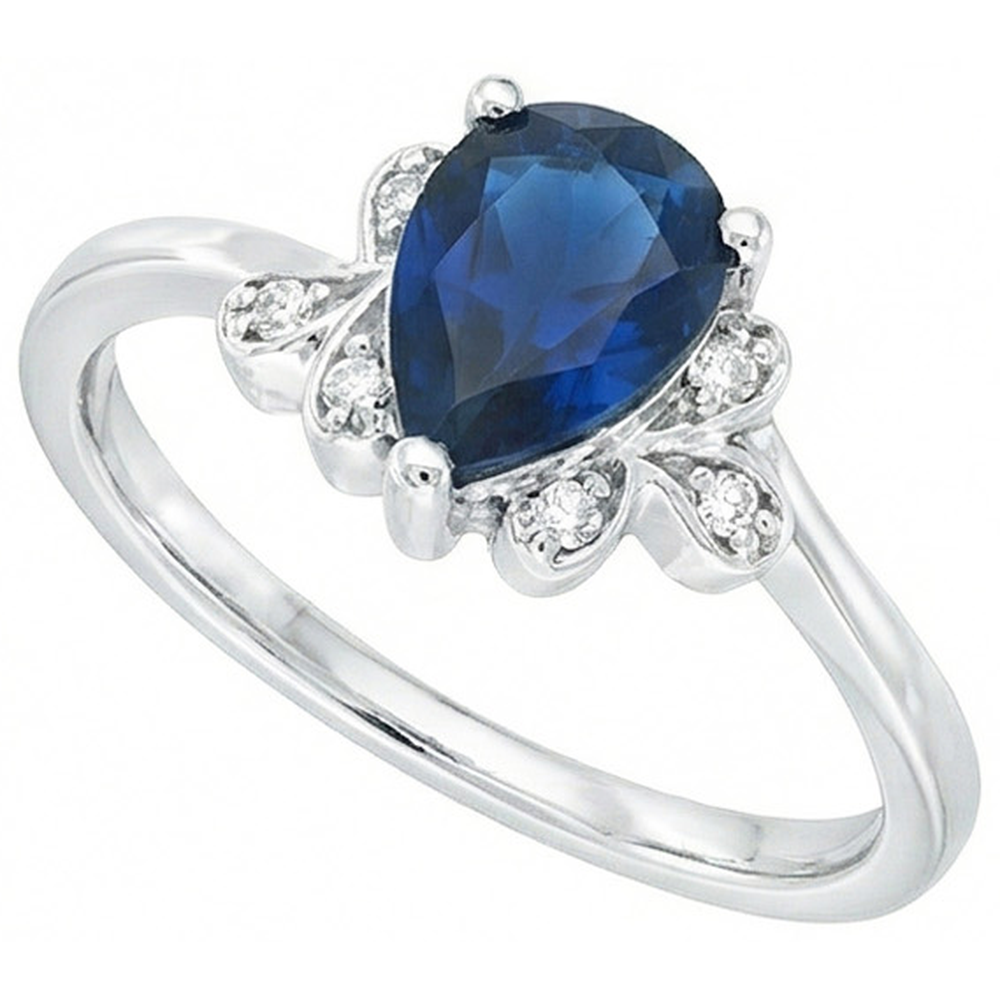 Ceylon-Saphir-Jubiläumsring mit Birnenschliff und Diamanten 2.30 Ct 14K