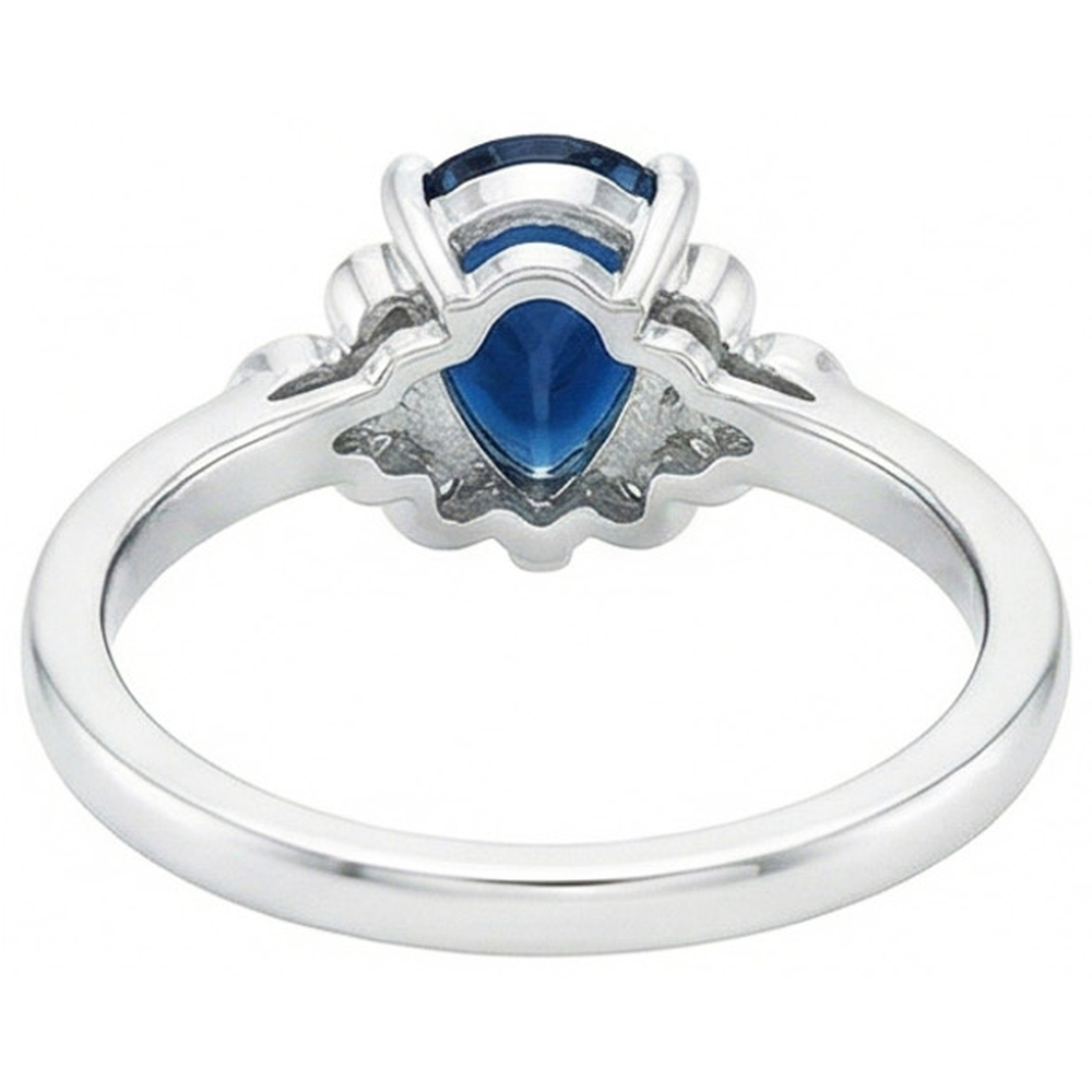 Ceylon-Saphir-Jubiläumsring mit Birnenschliff und Diamanten 2.30 Ct 14K