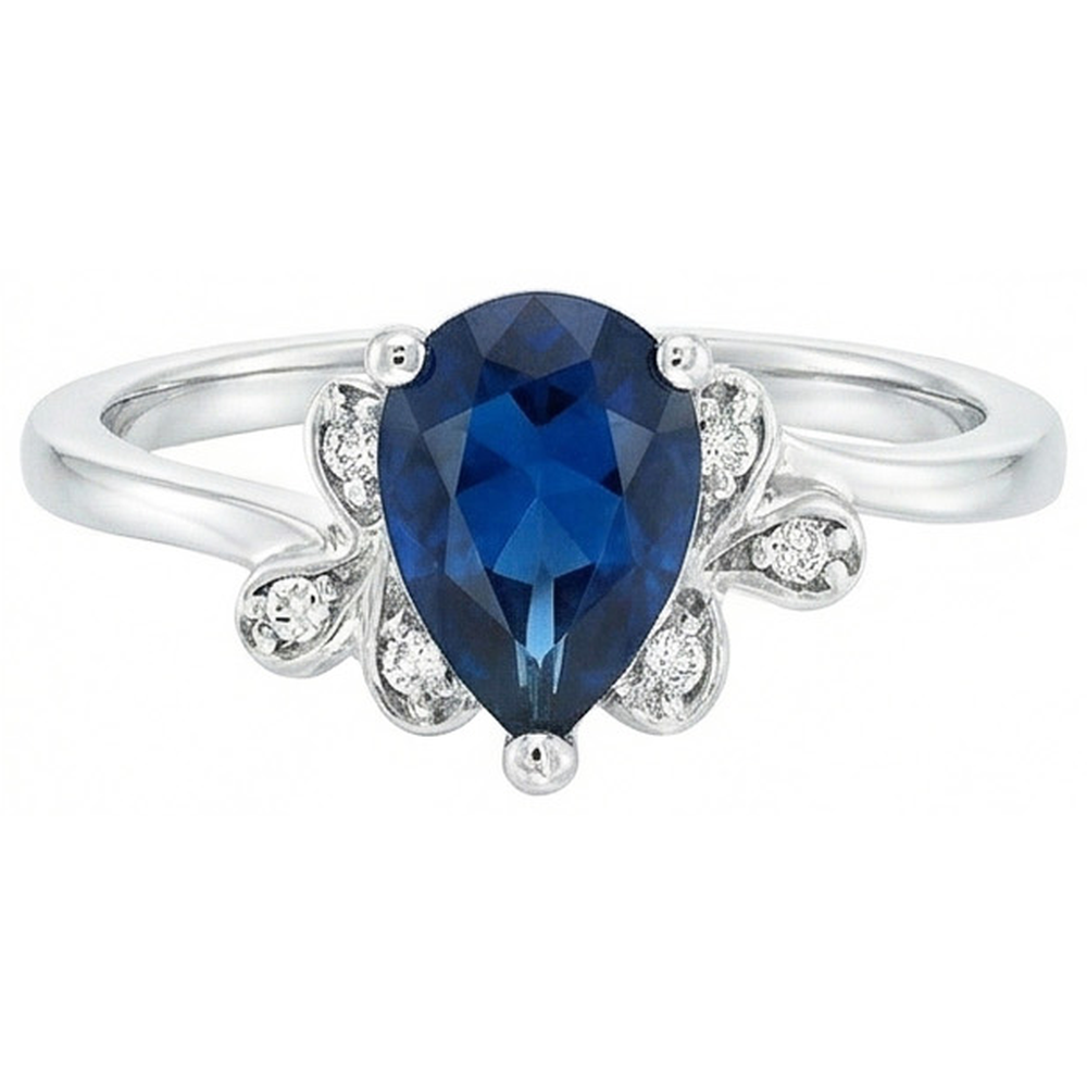 Ceylon-Saphir-Jubiläumsring mit Birnenschliff und Diamanten 2.30 Ct 14K