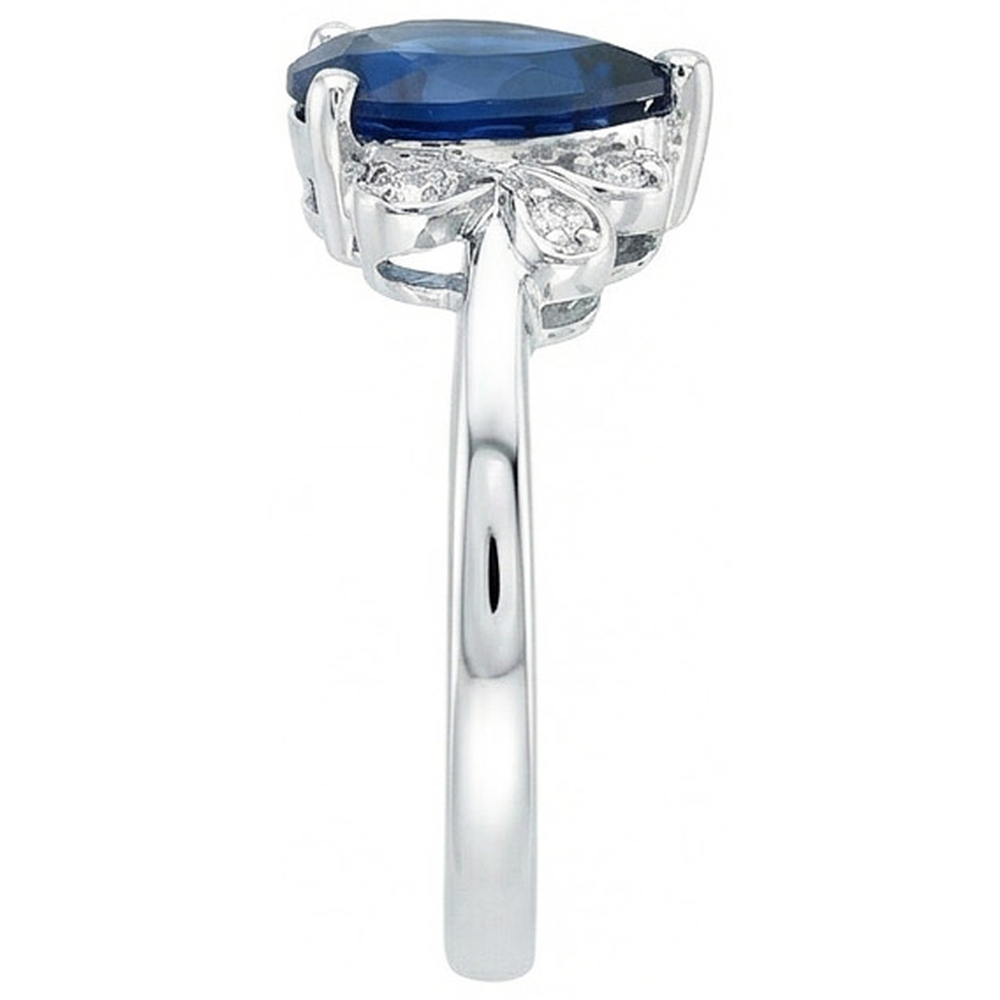 Ceylon-Saphir-Jubiläumsring mit Birnenschliff und Diamanten 2.30 Ct 14K