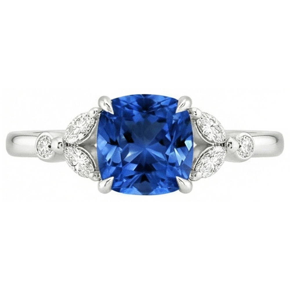 Ceylon Saphir mit Diamanten 2.70 ct Ring Weißgold 14K