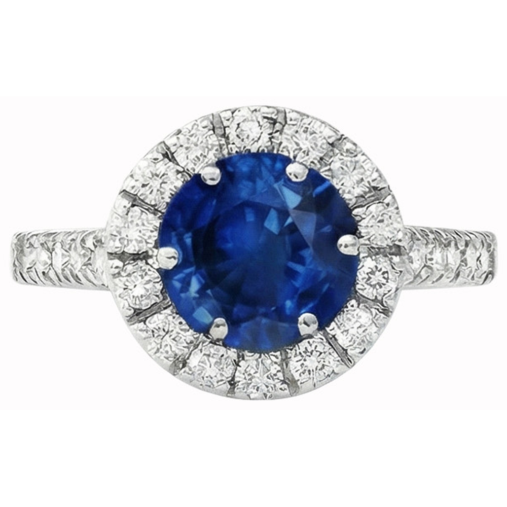 Ceylon Saphir mit Diamanten Verlobungsring 3.90 ct Weißgold 14K