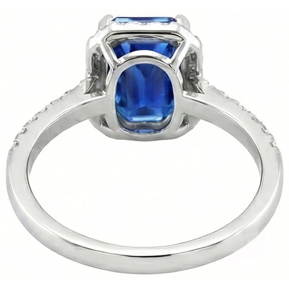 Ceylon blauer Saphir mit Diamanten Ring 3.50 ct Weißgold 14K