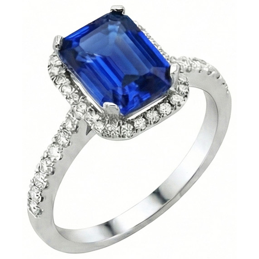 Ceylon blauer Saphir mit Diamanten Ring 3.50 ct Weißgold 14K