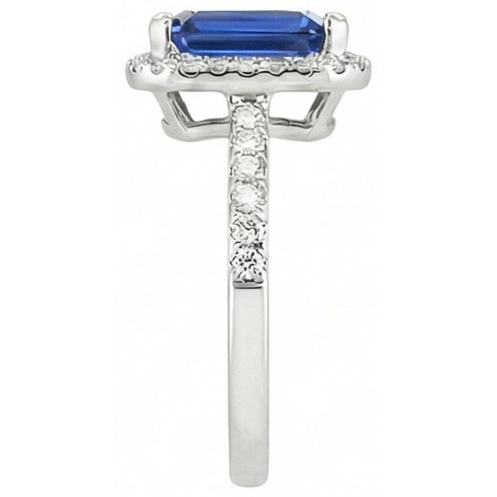 Ceylon blauer Saphir mit Diamanten Ring 3.50 ct Weißgold 14K