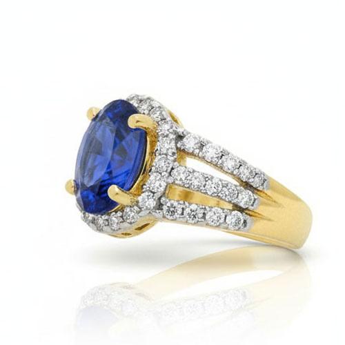 Ceylon Saphir Ovaler und runder Diamanten Ring Gold 14K 3.50 Karat