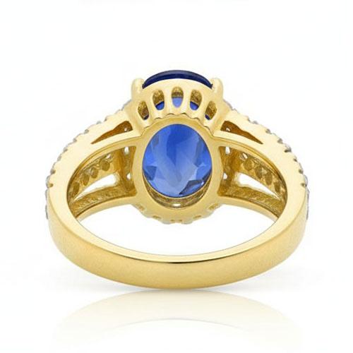 Ceylon Saphir Ovaler und runder Diamanten Ring Gold 14K 3.50 Karat