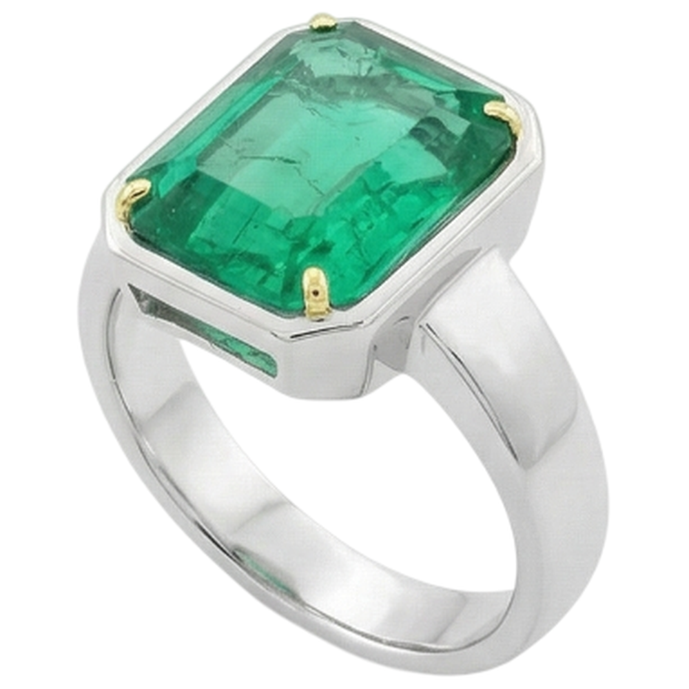 Farbstein-Ring 14 Karat Zweifarbig Gold mit Edler Smaragd – Seitenansicht