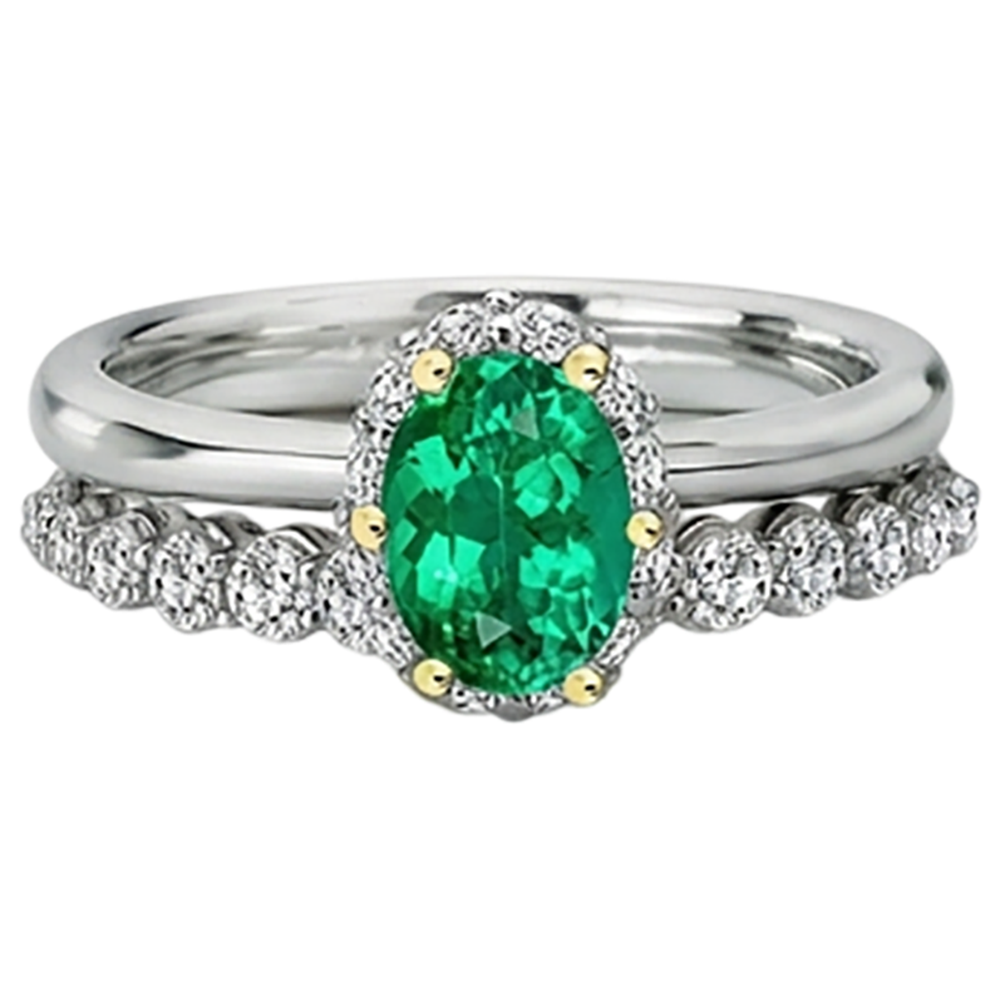 Smaragd Farbstein-Ring 2-Karat Bicolor 14K Gold – Schrägansicht