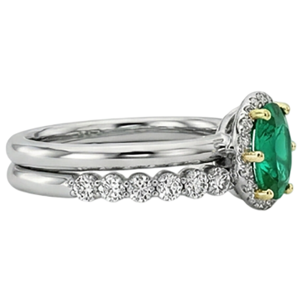 Authentischer Smaragd Farbstein-Ring 2 Karat Bicolor 14K Gold – Profilansicht