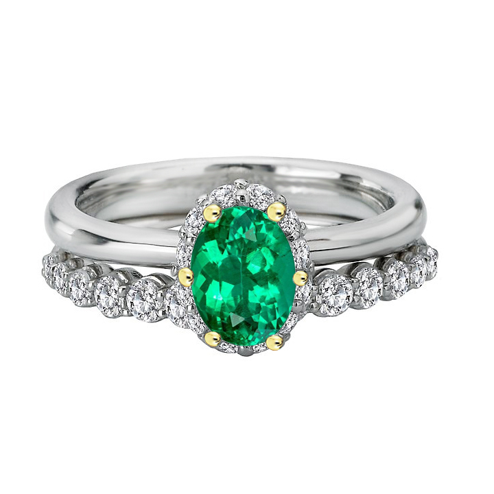 Farbstein-Ring Bicolor 14K Gold mit Smaragd – Hauptansicht