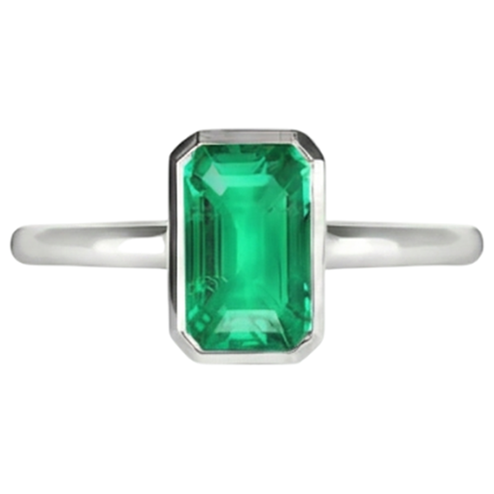 Smaragd Smaragd-Schliff Edelstein-Ring in 14K Weißgold – Profilansicht