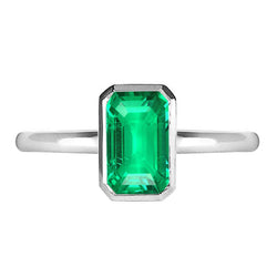 14K Weißgold Lünettenfassung Smaragd Edelstein-Ring 2 Karat