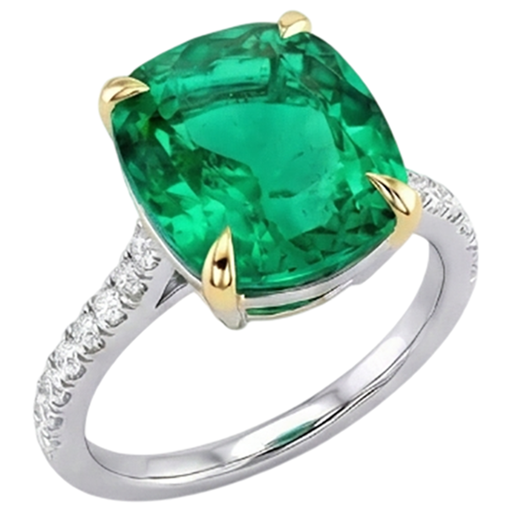 Cushion Smaragd Ring in 14 Karat Zweifarbig Gold – Seitenansicht