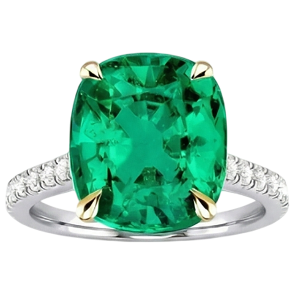 Edelstein-Ring 14 Karat Zweifarbig Gold mit Smaragd – Frontansicht