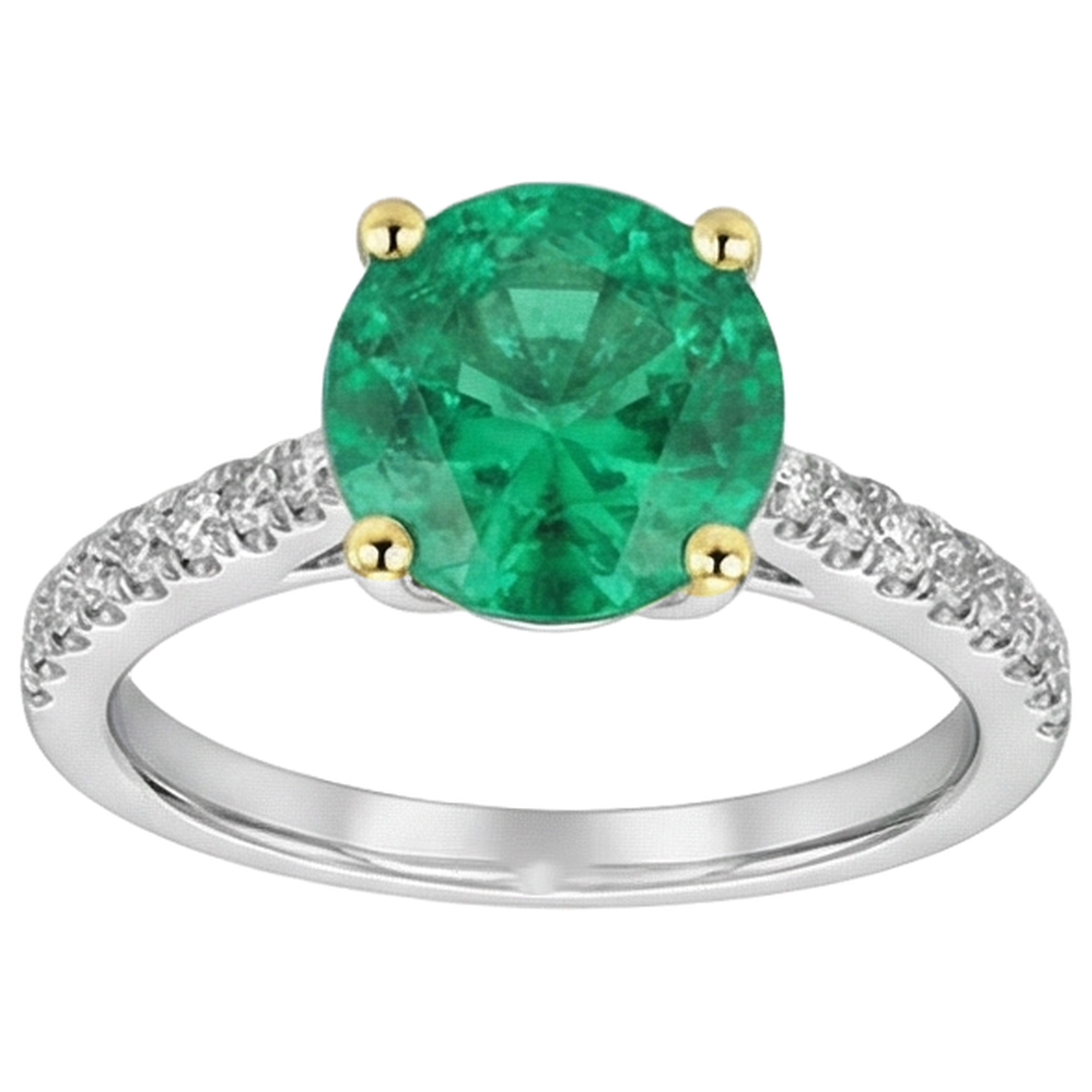 Erdgewonnener Kolumbianischer Smaragd Edelstein-Ring 2 Karat 14 Karat Zweifarbig Gold – Seitenansicht