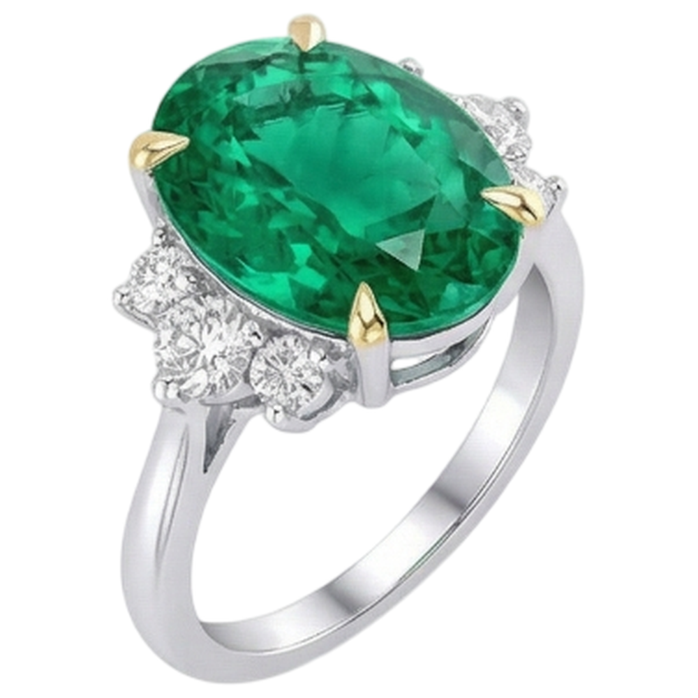 Kolumbianischer Smaragd Oval-Schliff Edelstein-Ring in Bicolor 14K Gold – Seitenansicht
