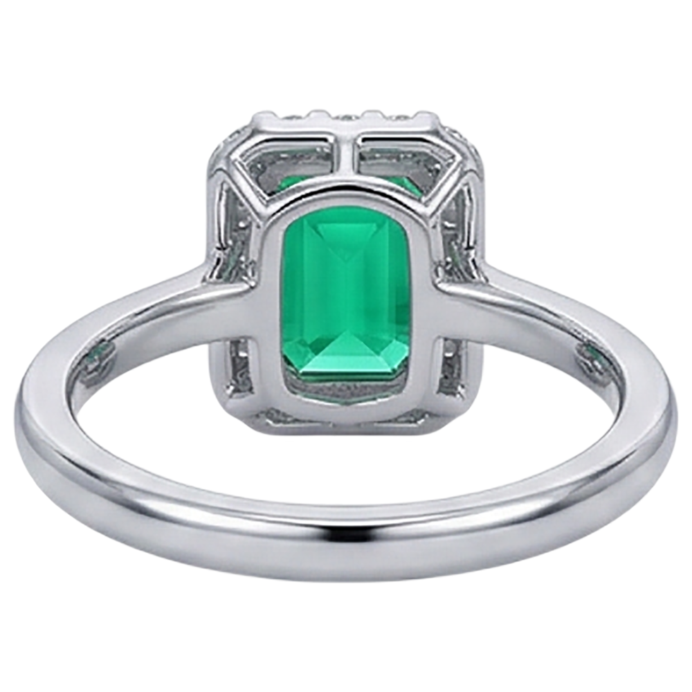 Treppen-Schliff Smaragd Ring in Zweifarbiges 14K Gold – Rückansicht