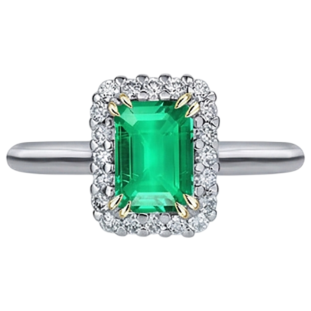 Smaragd Farbstein-Ring 2-Karat Zweifarbiges 14K Gold – Frontansicht