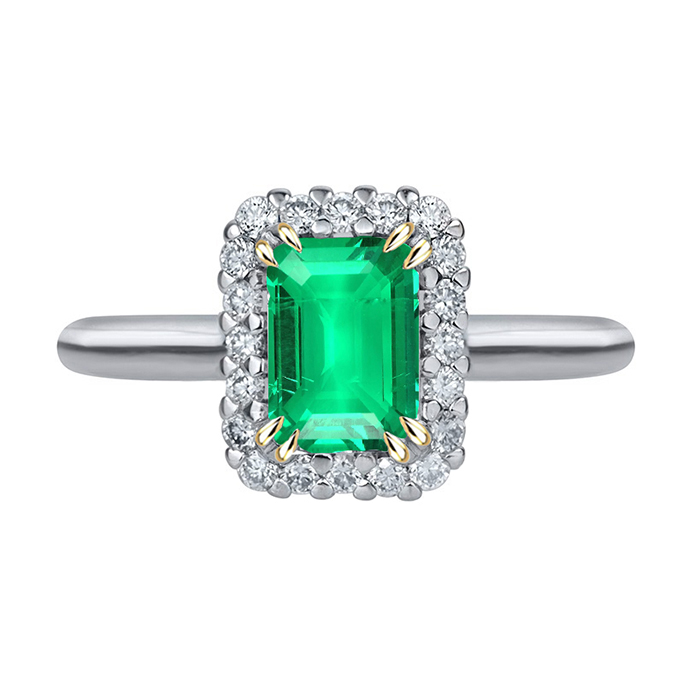 Smaragd Treppen-Schliff Farbstein-Ring in Zweifarbiges 14K Gold – Hauptansicht