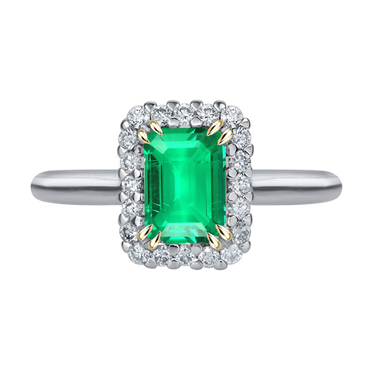 Smaragd Treppen-Schliff Farbstein-Ring in Zweifarbiges 14K Gold – Hauptansicht
