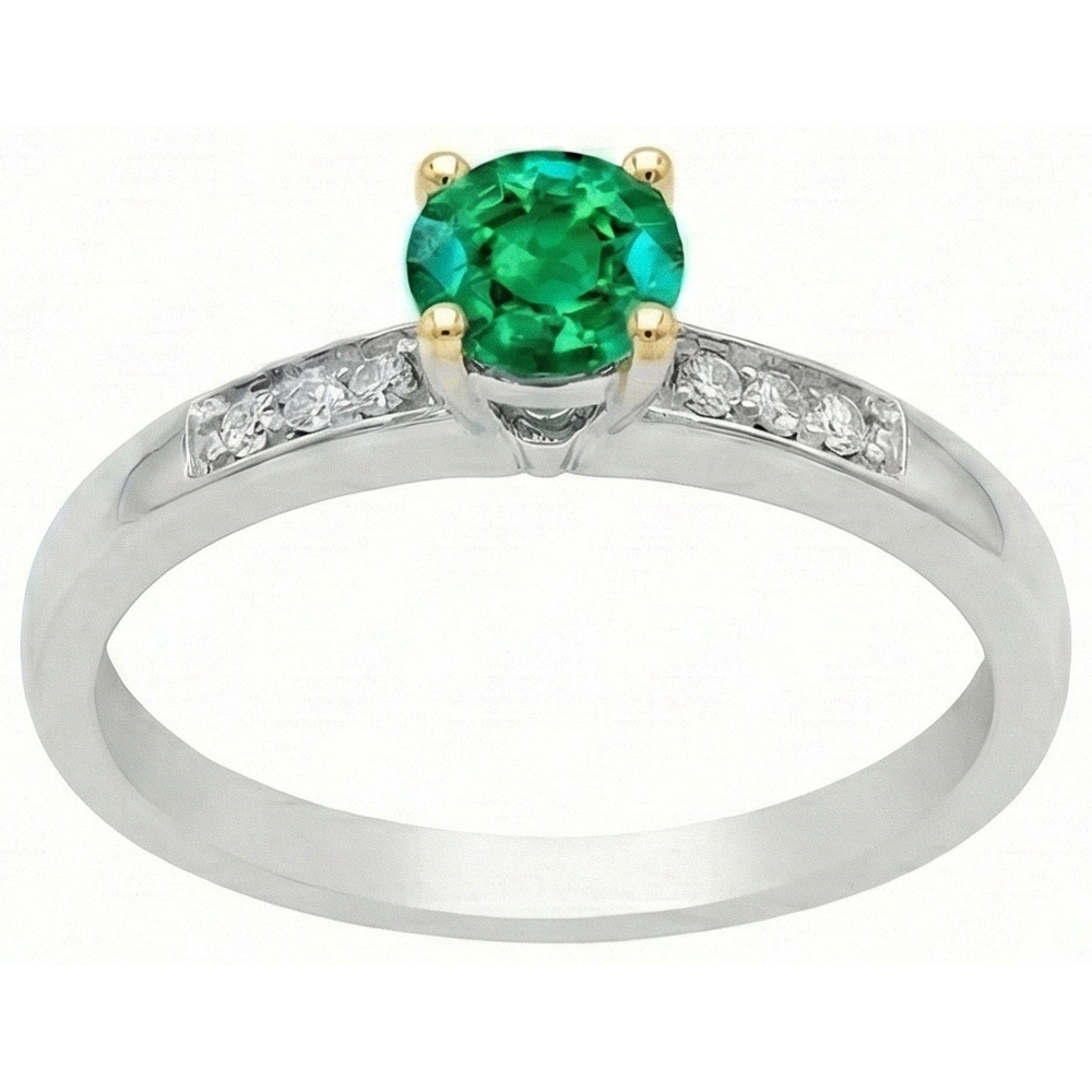 Authentischer Smaragd Farbstein-Ring 1,50 Karat Zweifarbiges 14K Gold – Frontansicht