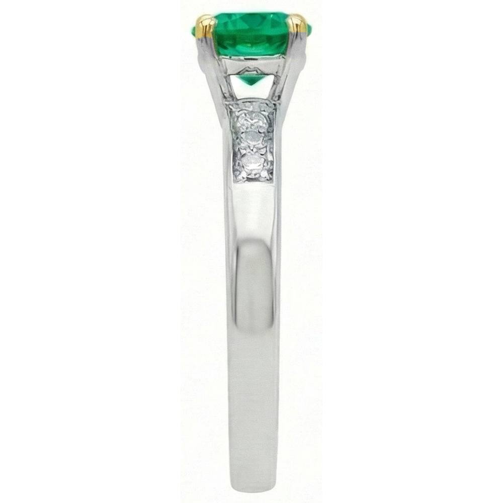 Smaragd Brillantschliff Farbstein-Ring in Zweifarbiges 14K Gold – Profilansicht