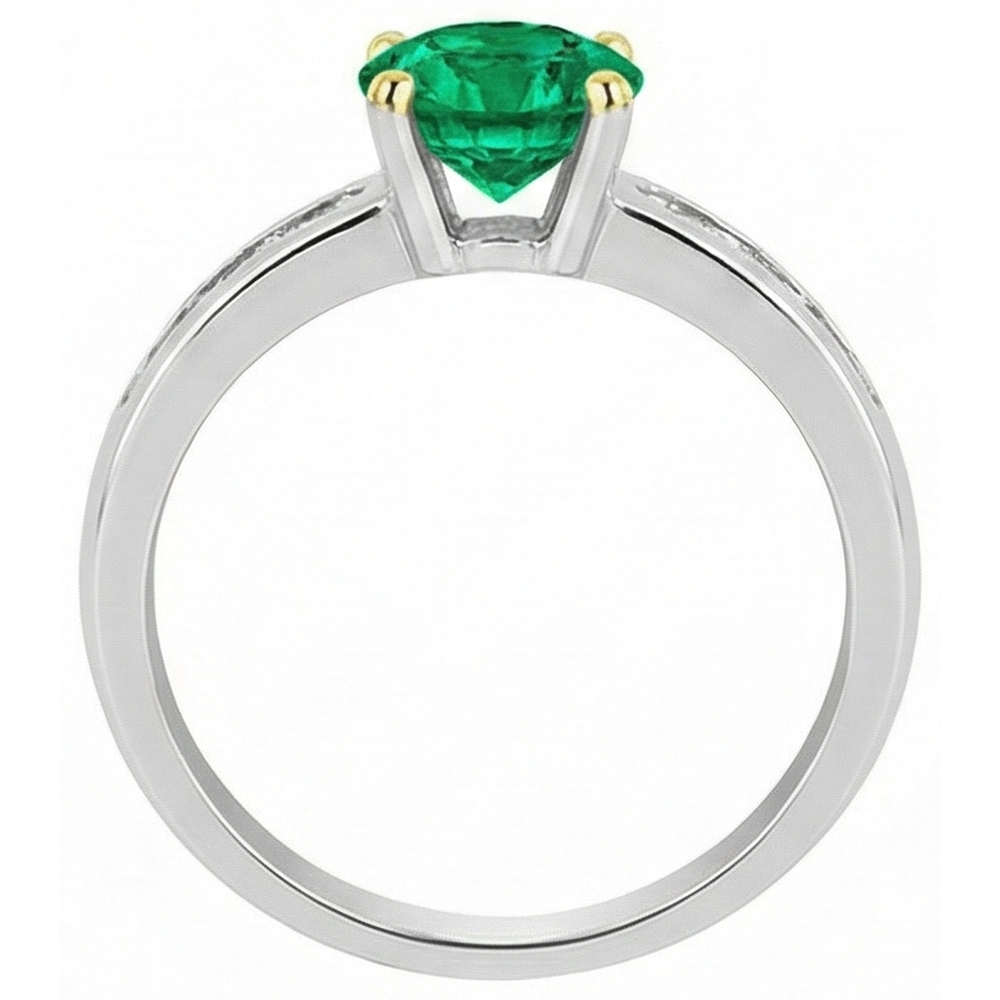 Brillantschliff Kolumbianischer Smaragd Ring in Zweifarbiges 14K Gold – Schrägansicht
