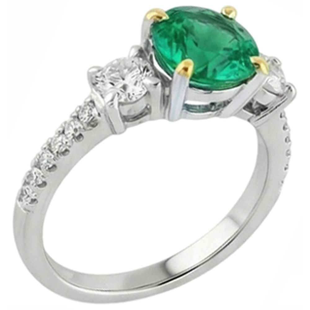 Edler Smaragd Schmuckstein-Ring 2-Karat Zweifarbiges 14K Gold – Schrägansicht