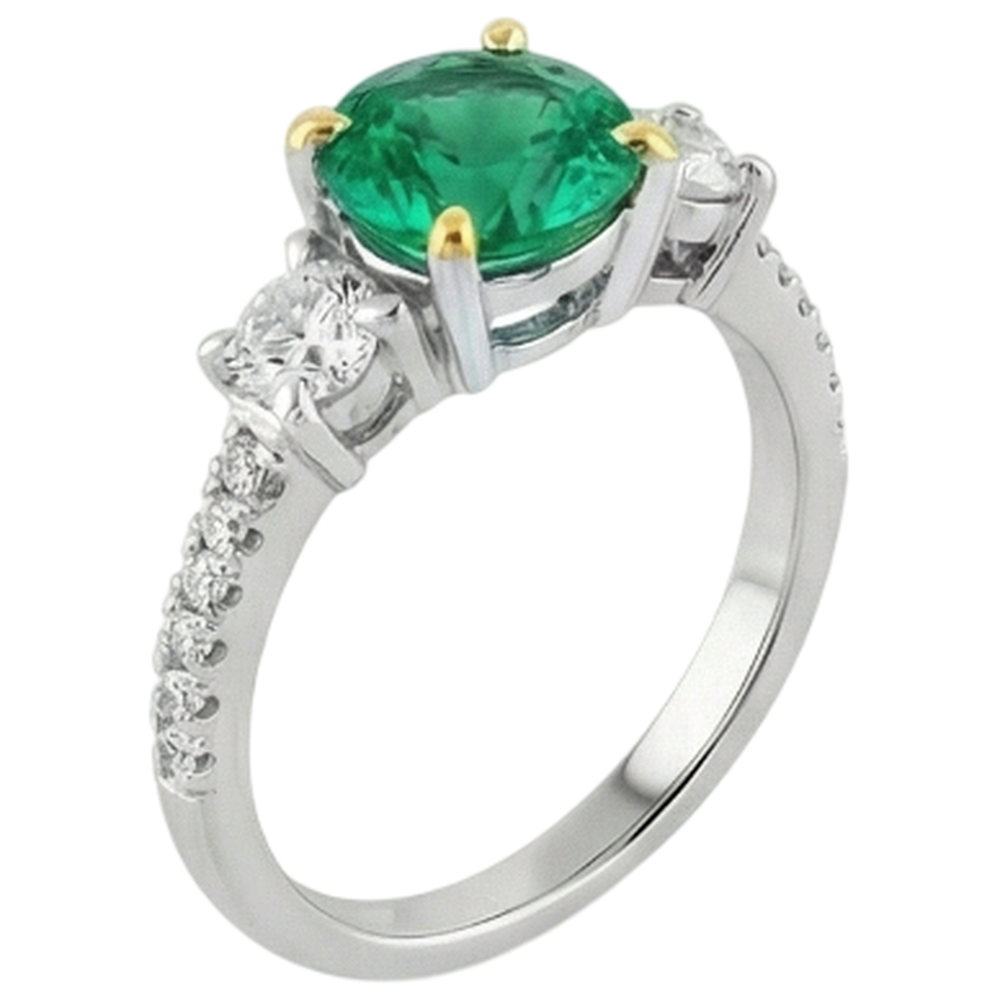 Schmuckstein-Ring Zweifarbiges 14K Gold mit Edler Smaragd – Frontansicht