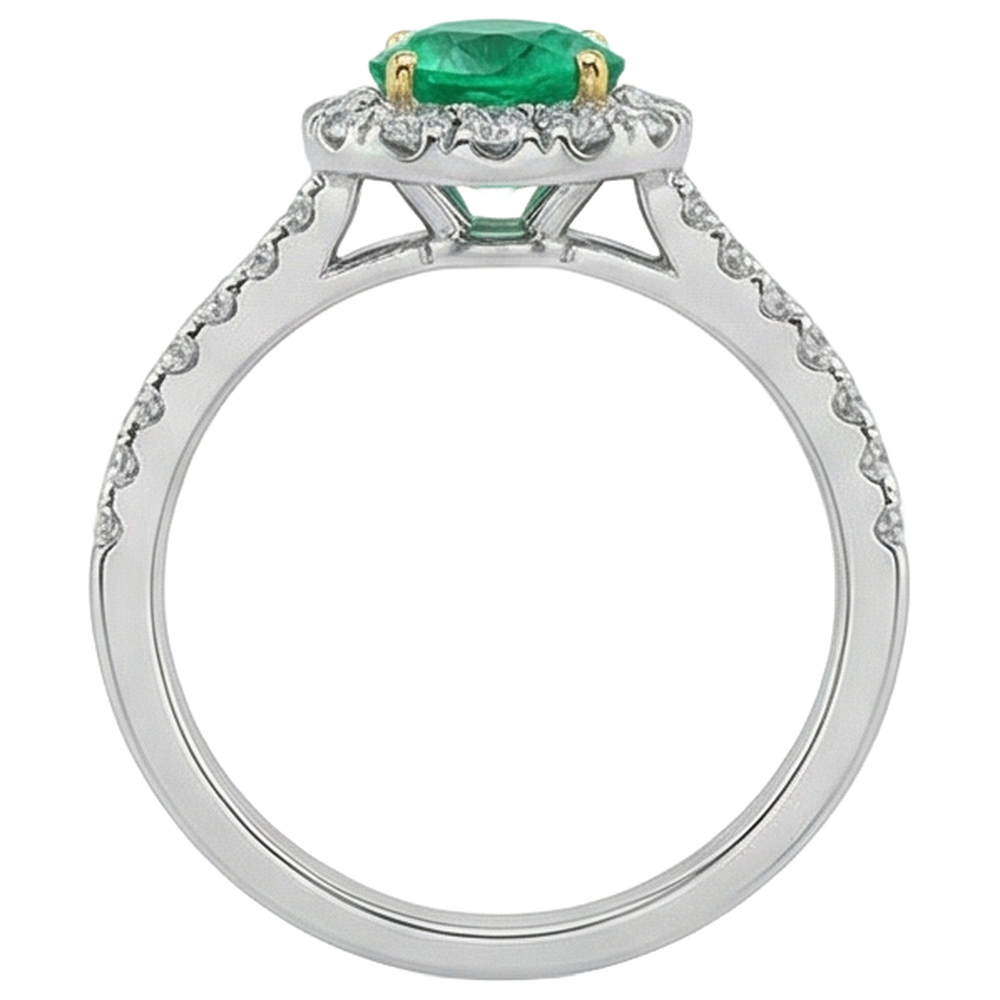 Rund-Brillant Edler Smaragd Ring in Zweifarbiges 14K Gold – Draufsicht
