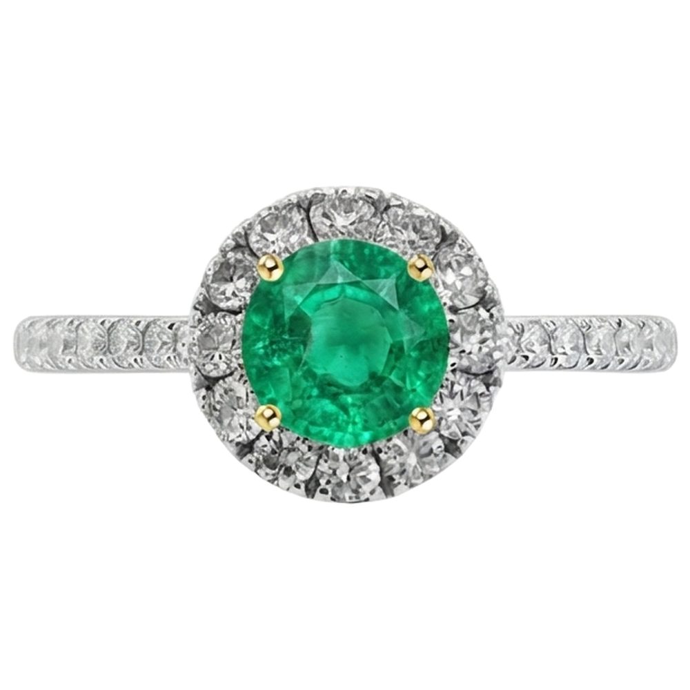 Edler Smaragd Schmuckstein-Ring 1-Karat Zweifarbiges 14K Gold – Schrägansicht