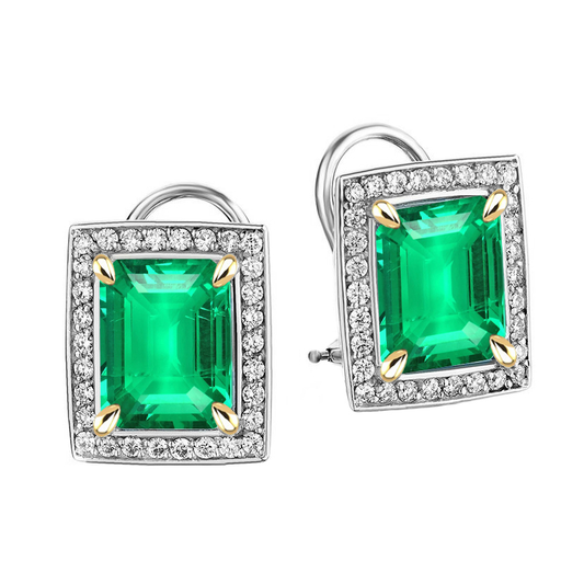 Gemstone Earring 14 Karat Zweifarbig Gold mit Smaragd – Hauptansicht
