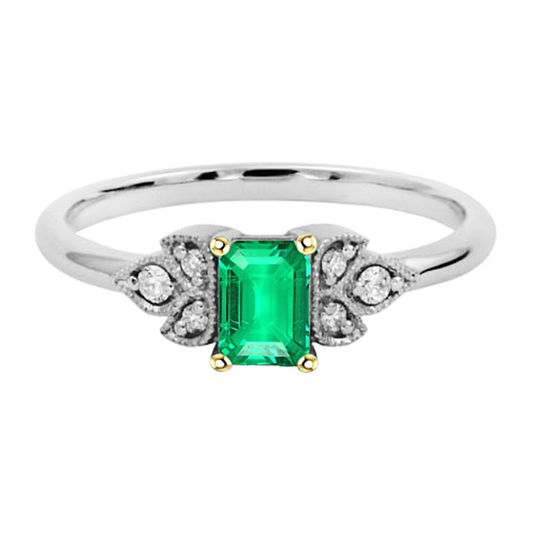 Authentischer Kolumbianischer Smaragd Edelstein-Ring 2 Karat 14 Karat Zweifarbig Gold – Hauptansicht