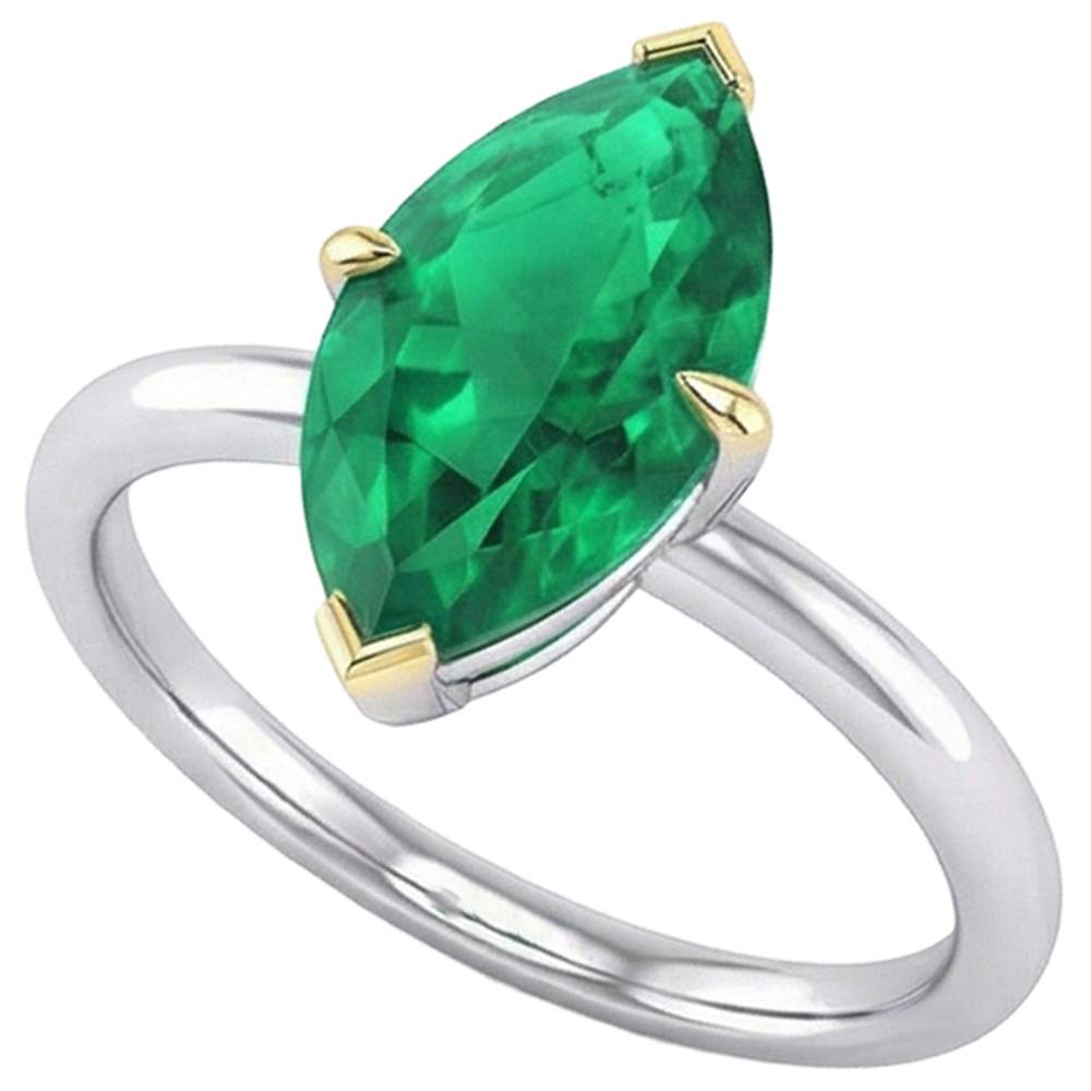Erdgewonnener Kolumbianischer Smaragd Farbstein-Ring 3 Karat Bicolor 14K Gold – Seitenansicht