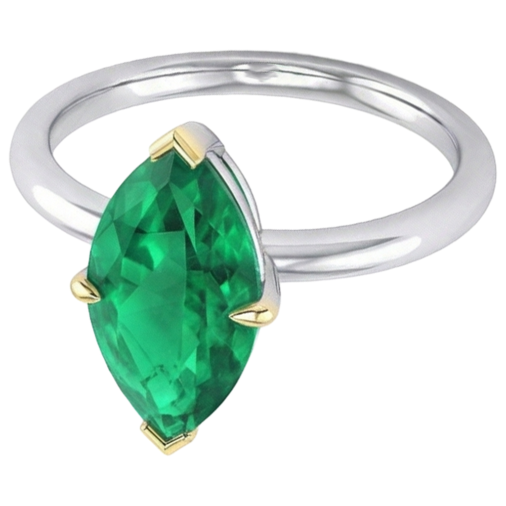 Farbstein-Ring Bicolor 14K Gold mit Kolumbianischer Smaragd – Schrägansicht