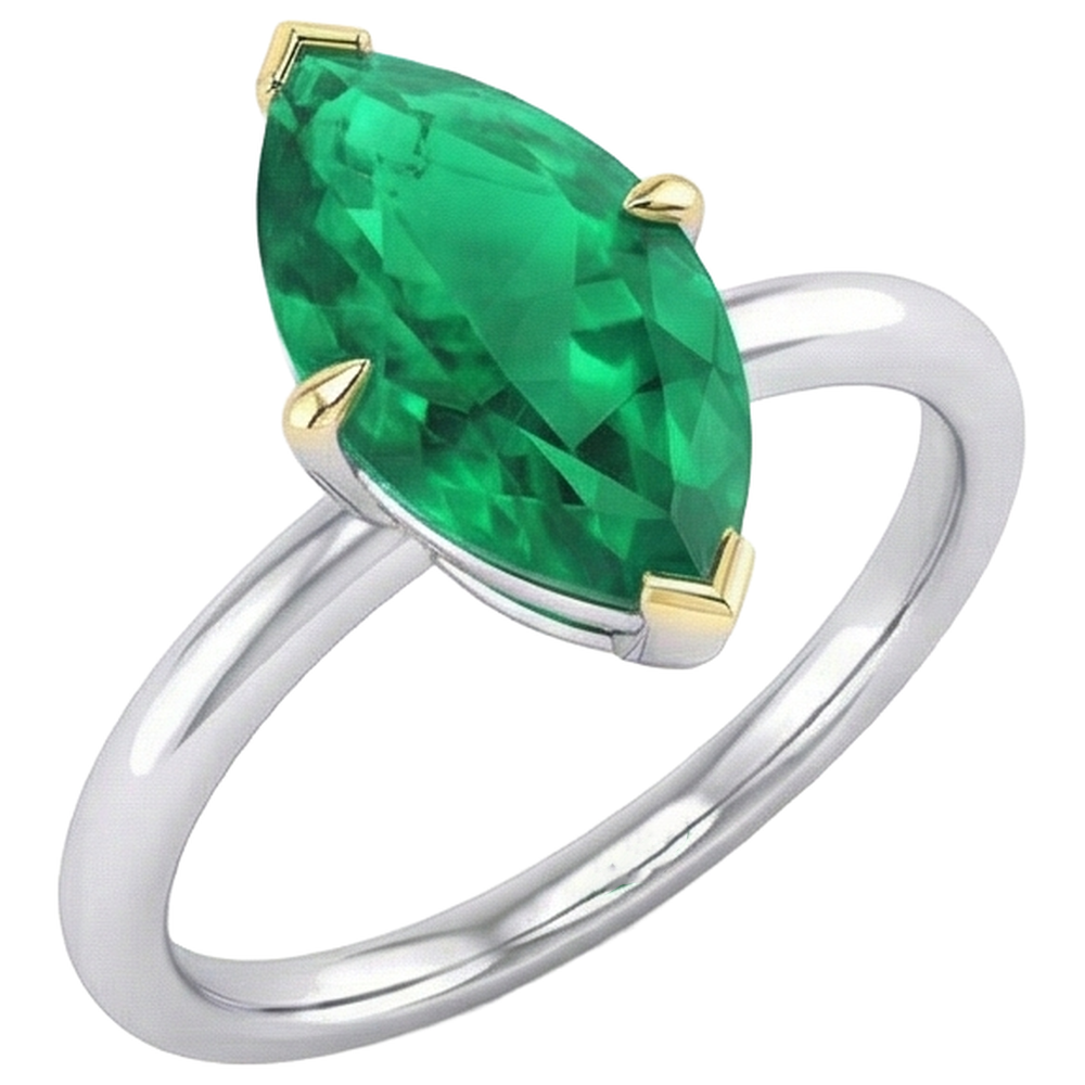 Farbstein-Ring Bicolor 14K Gold mit Kolumbianischer Smaragd – Profilansicht